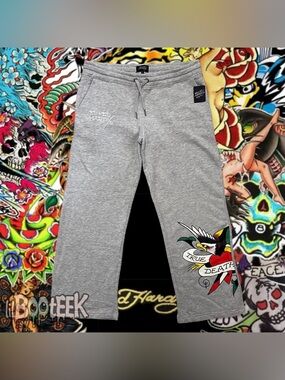 Ed Hardy Mens XL Heather Gray Sweatpants Eagle 'True Till Death' NEW Y2K